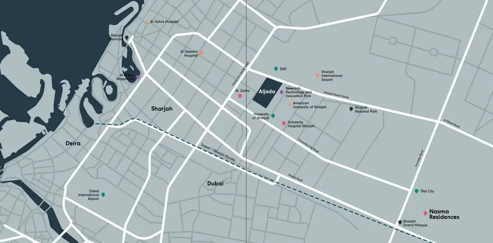 Drive times from Aljada community Sharjah